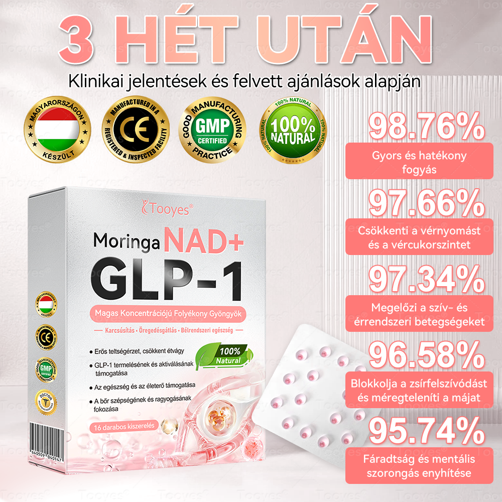 🔥🔥Tooyes® GLP-1 Magas Koncentrációjú Folyékony Gyöngyök – NAD+, Moringa, HCA összetevőkkel (Fogyás, Öregedésgátlás, Bél- és Immunrendszer támogatás, Vércukorszint egyensúly, Szív- és Agyegészség) ⚡